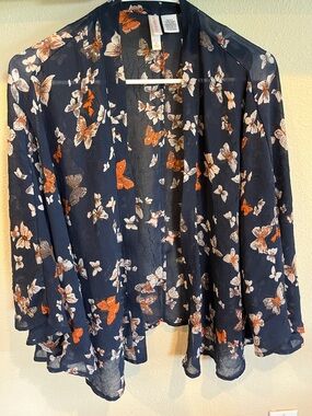 Floral Navy/Orange Butterfly Kimono